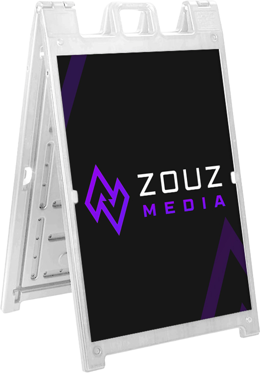 White A-frame sign with printed inserts