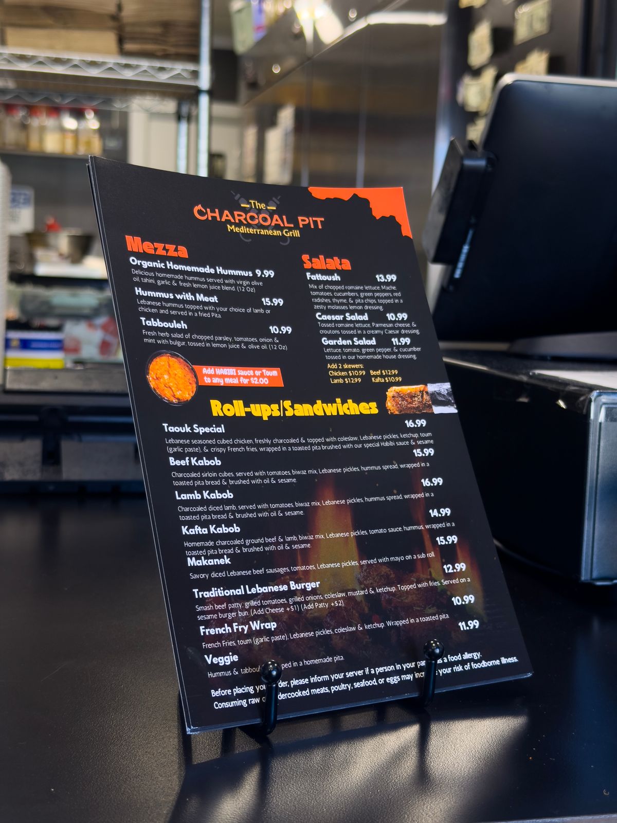 Printed menu on a restaurant table