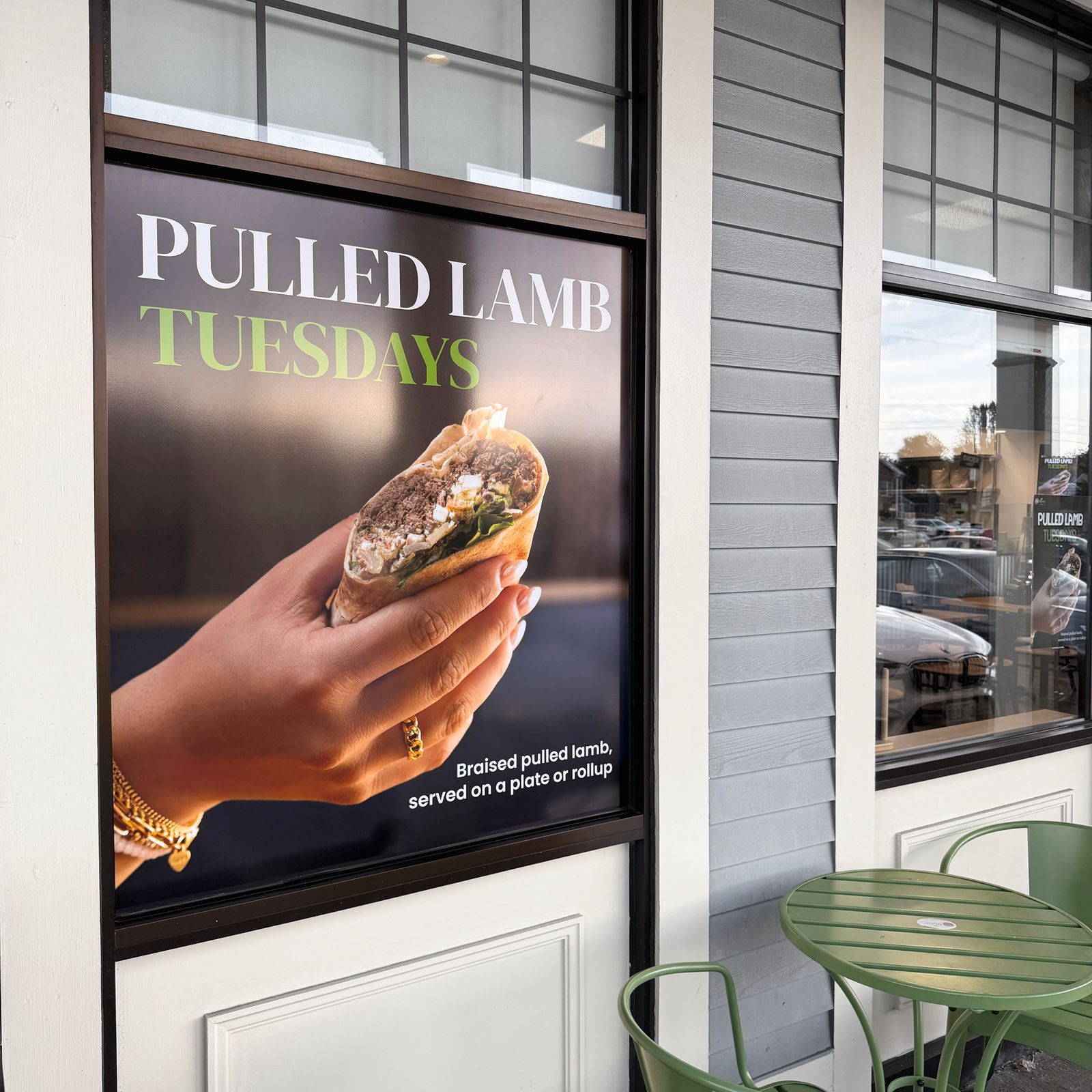 Full-coverage window graphic for Pita Thyme: Pulled Lamb Tuesdays