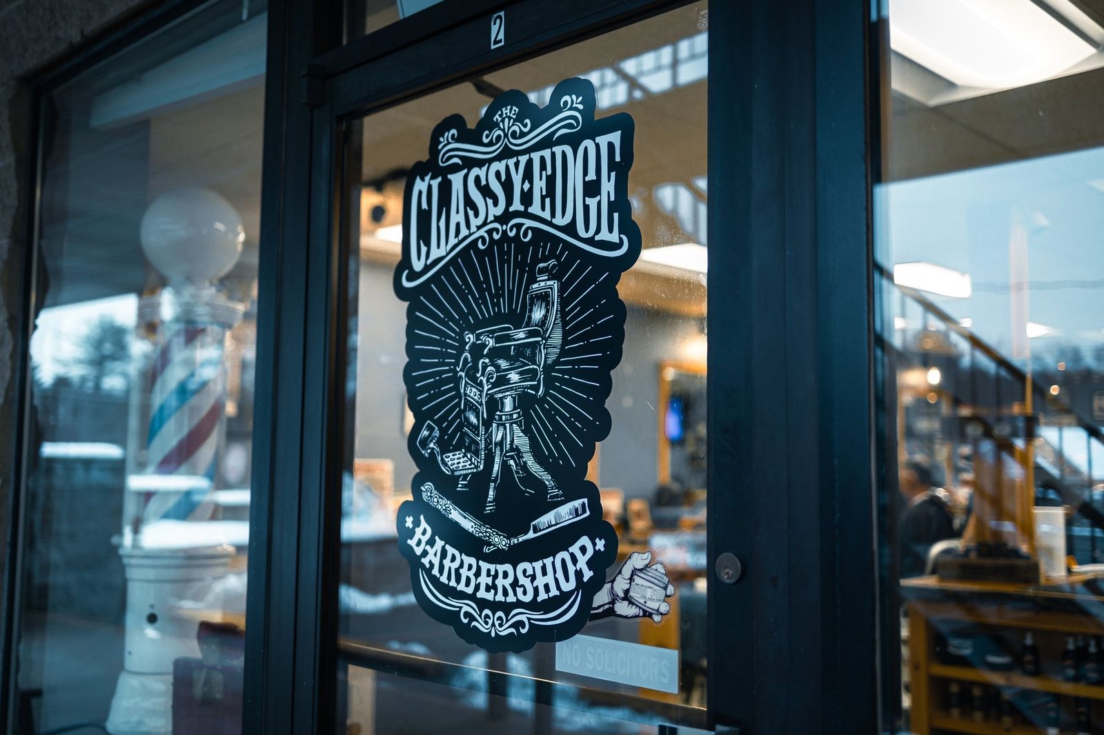 Vinyl window decal for The Classy Edge Barbershop in Pelham, NH