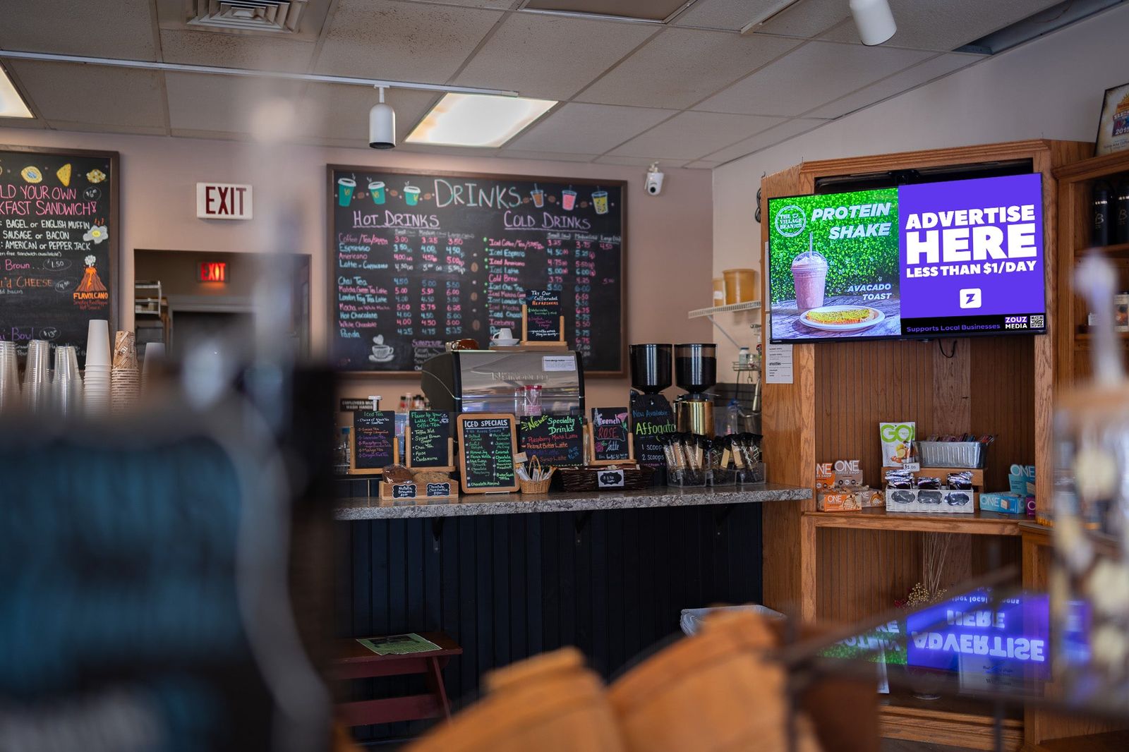 Pixel Billboards screen inside The Village Bean café, Windham