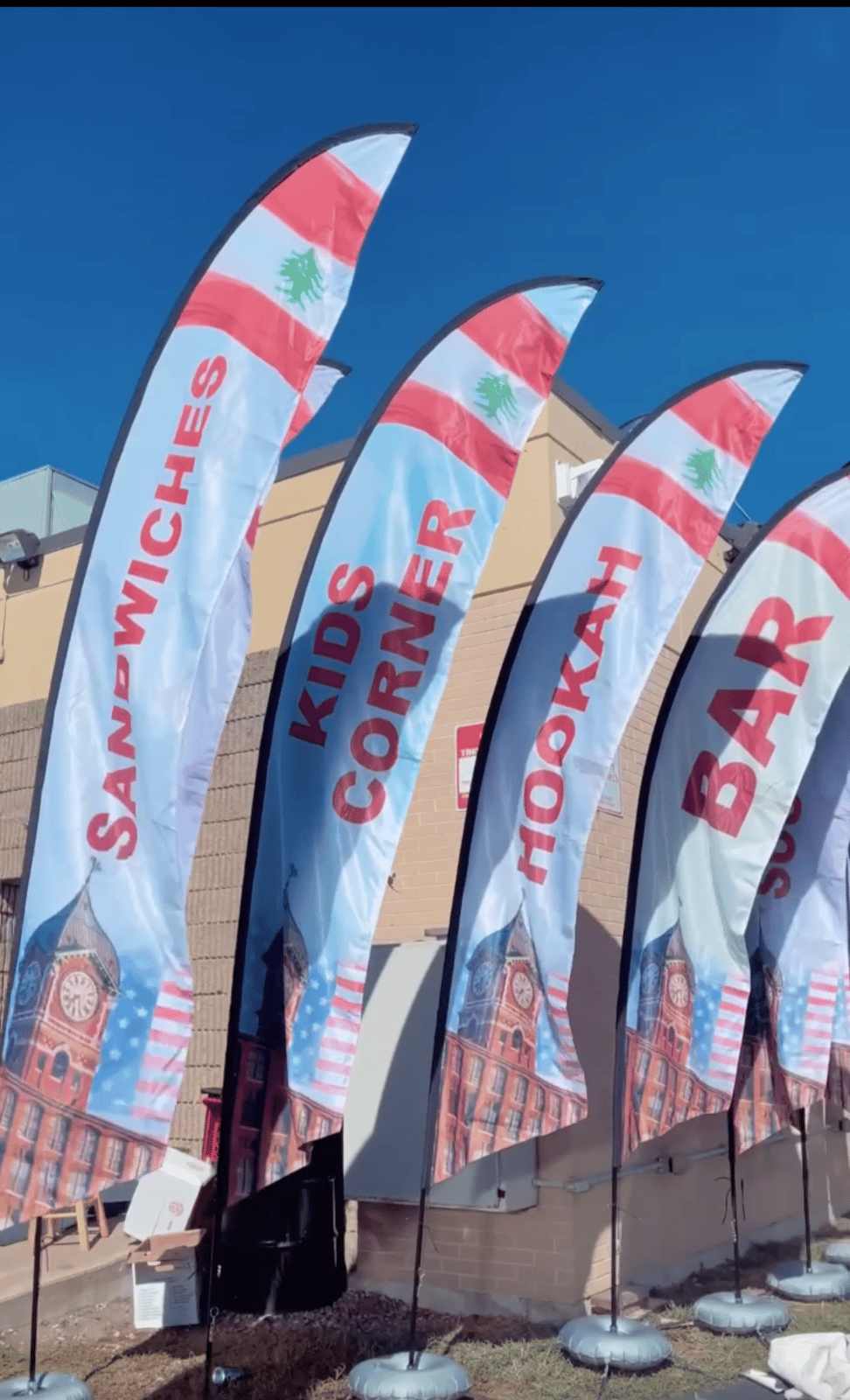 Row of custom feather flags