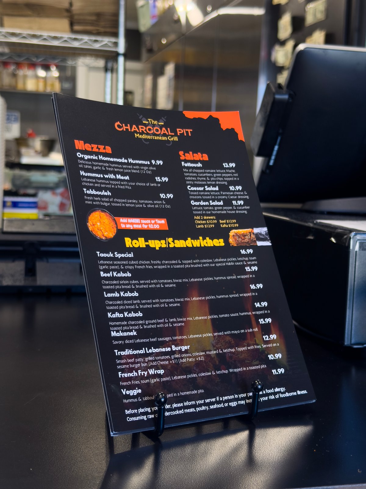 Printed menu on a restaurant table