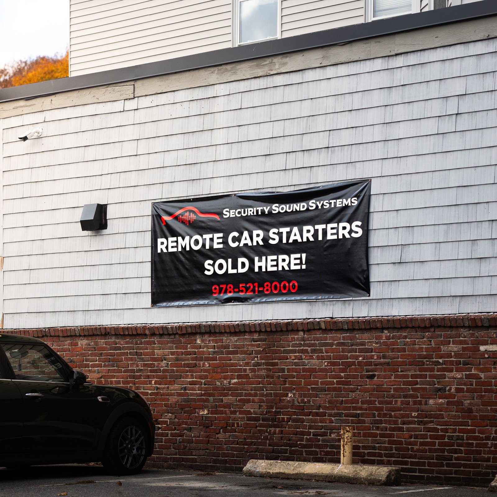 Vinyl banner mounted on a building