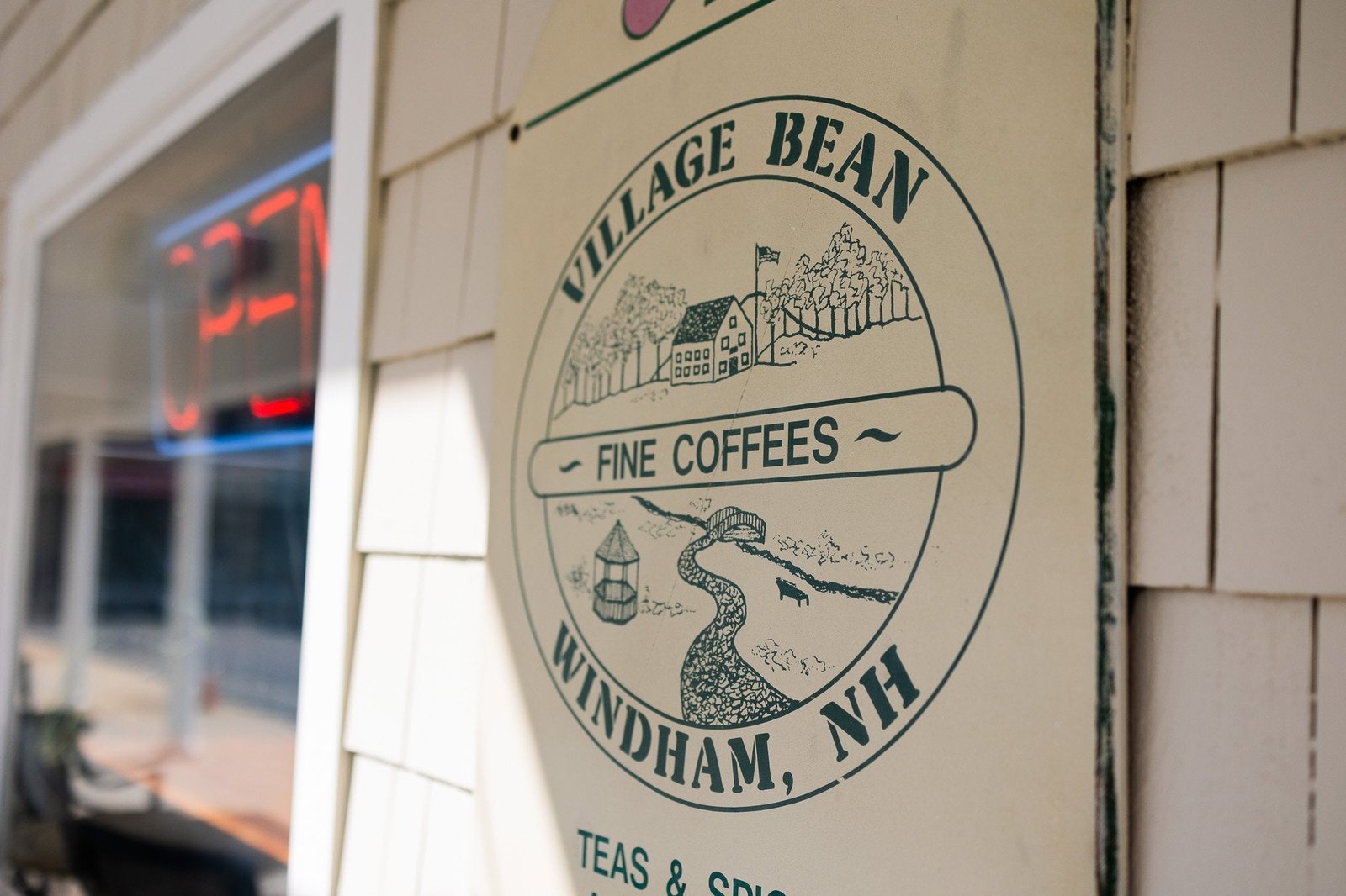 The Village Bean sign in Windham, NH