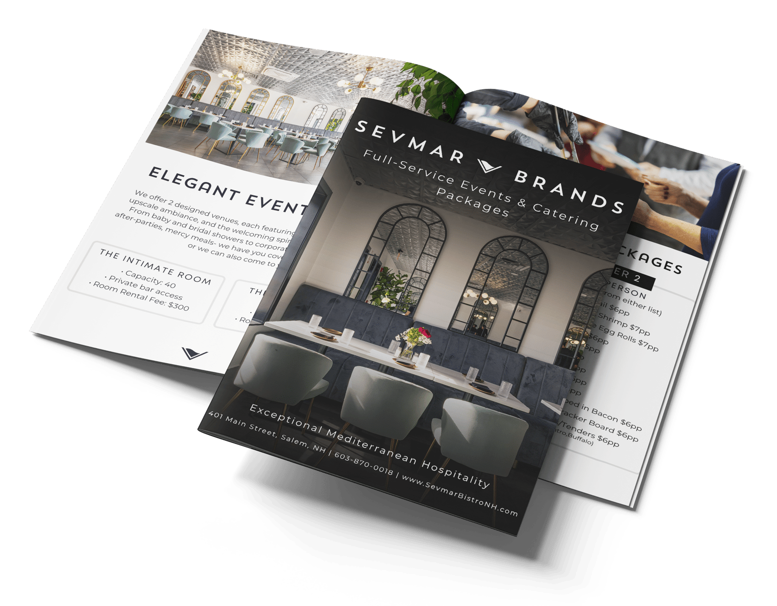 Events and catering brochure for Sevmar Brands