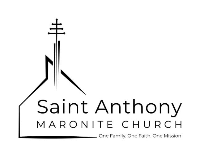 Saint Anthony Maronite Church logo: a line drawing of the church with the Maronite cross, and the line One Family. One Faith. One Mission