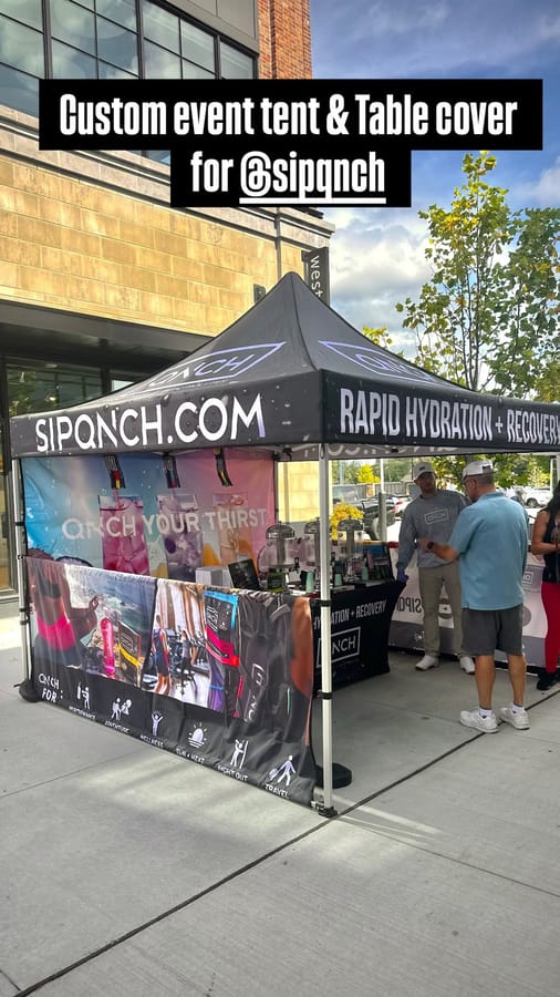 Custom event tent and table cover for Sipnosh