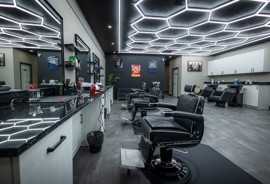 Barbershop interior with hexagon lights