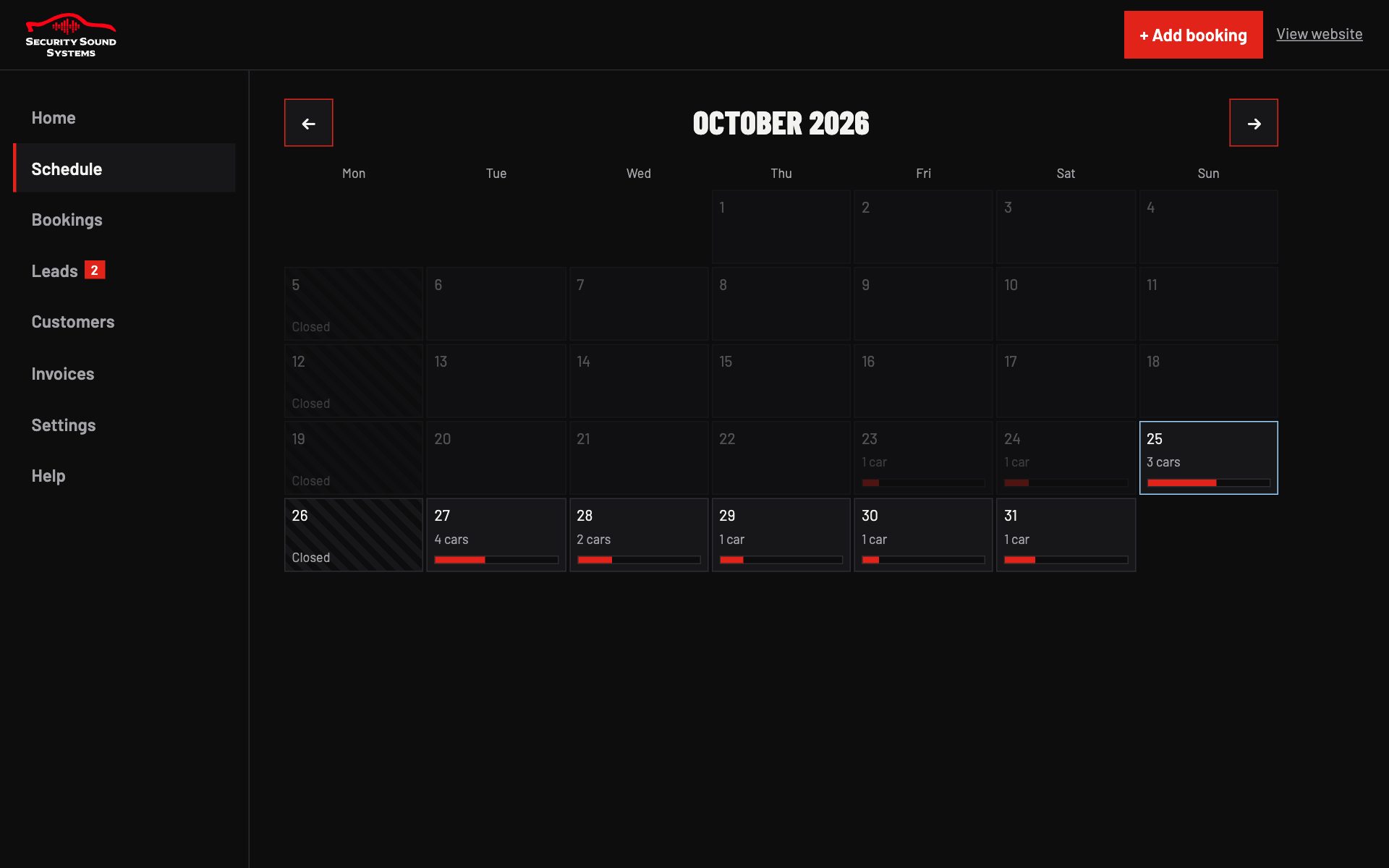 Booking calendar