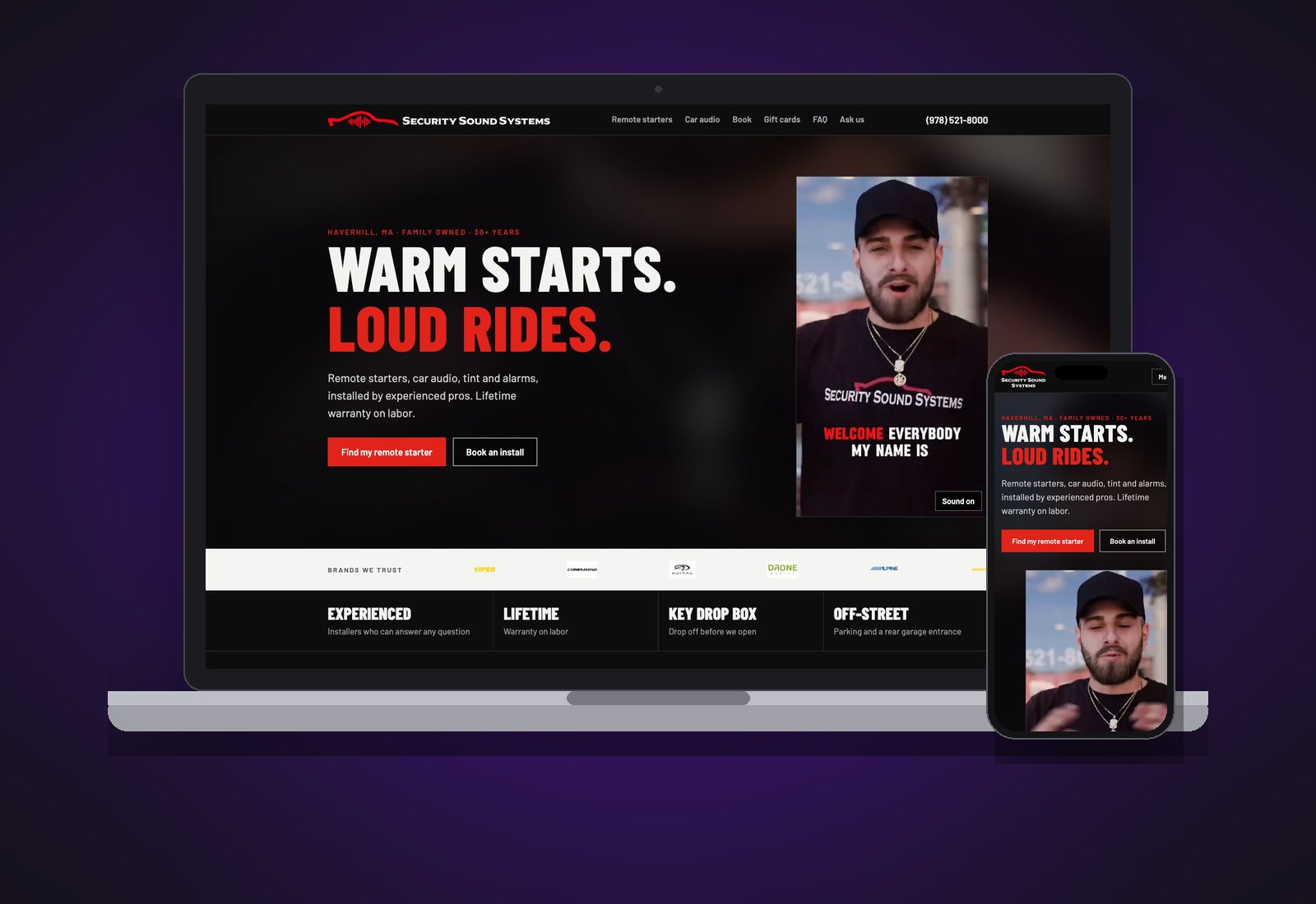 Security Sound Systems website we built and run, on a laptop and a phone
